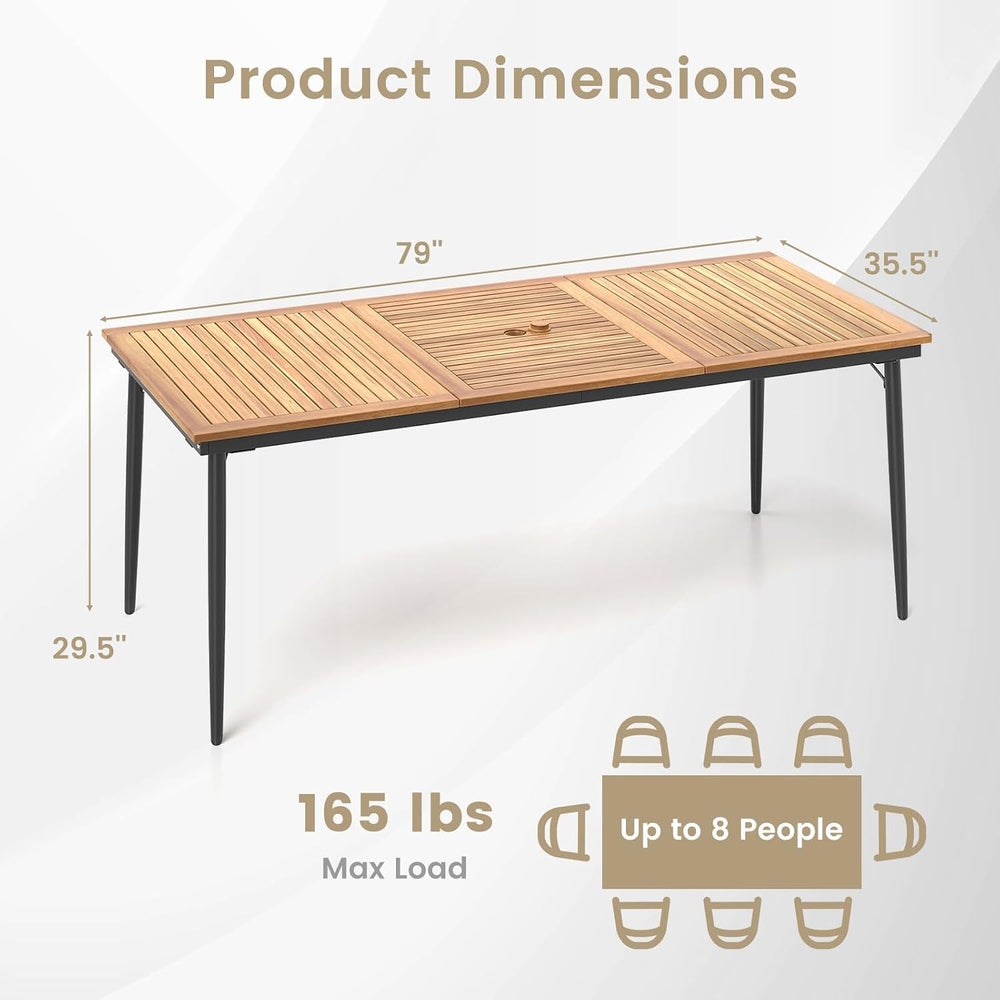 RELAX4LIFE Wooden Outdoor Dining Table for 8, 79’’ Acacia Wood Patio Table w/...
