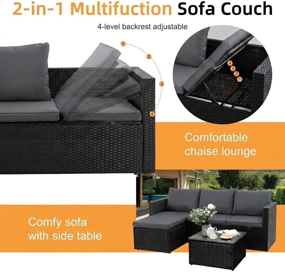 Shintenchi Outdoor Sectional Patio Furniture Set 4-Piece, All-Weather PE Ratt...