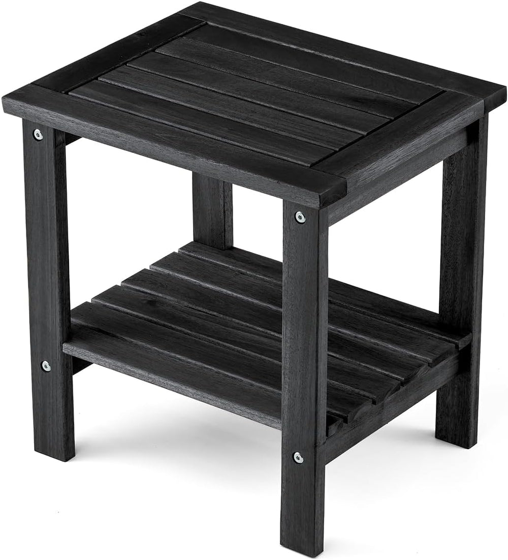 THYOI Premium Acacia Wood Outdoor Side Table, with 2-Tier - Black