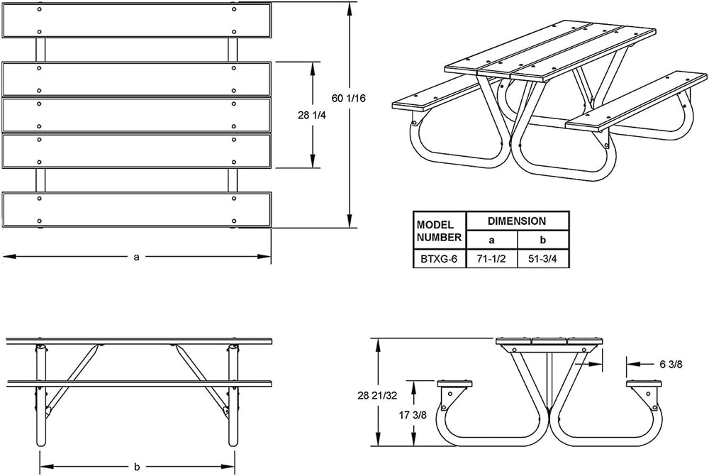 Pilot Rock Picnic Table Frame Kit - Non-Tip - 6-8 ft - Galvanized Steel