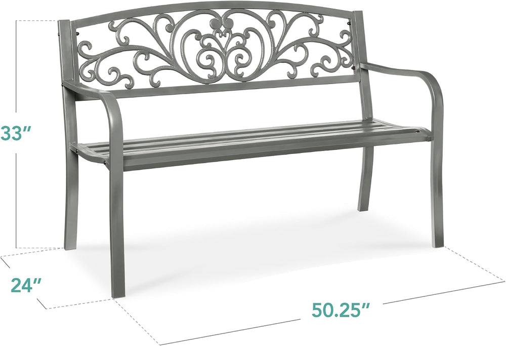 Best Choice Products Outdoor Bench Steel Garden Patio Porch Furniture for Law...