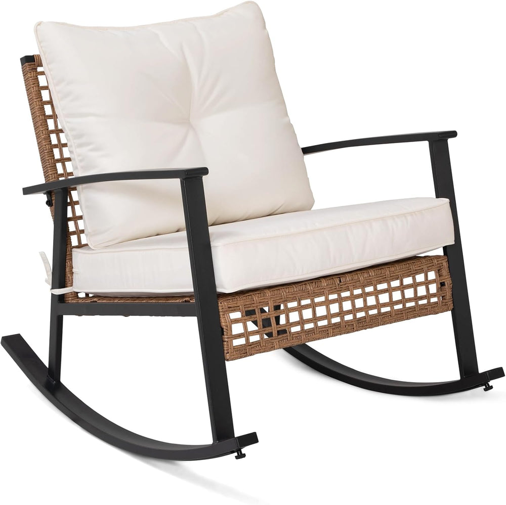 LAUSAINT HOME Outdoor Wicker Rocking Chair, Oversized Patio Chair Comfy Rocke...