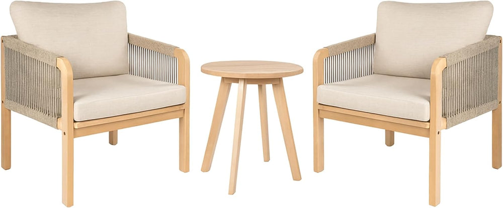 JONATHAN Y Aveiro 3-Pc Acacia Patio Conversation Set, Beige/Light Teak