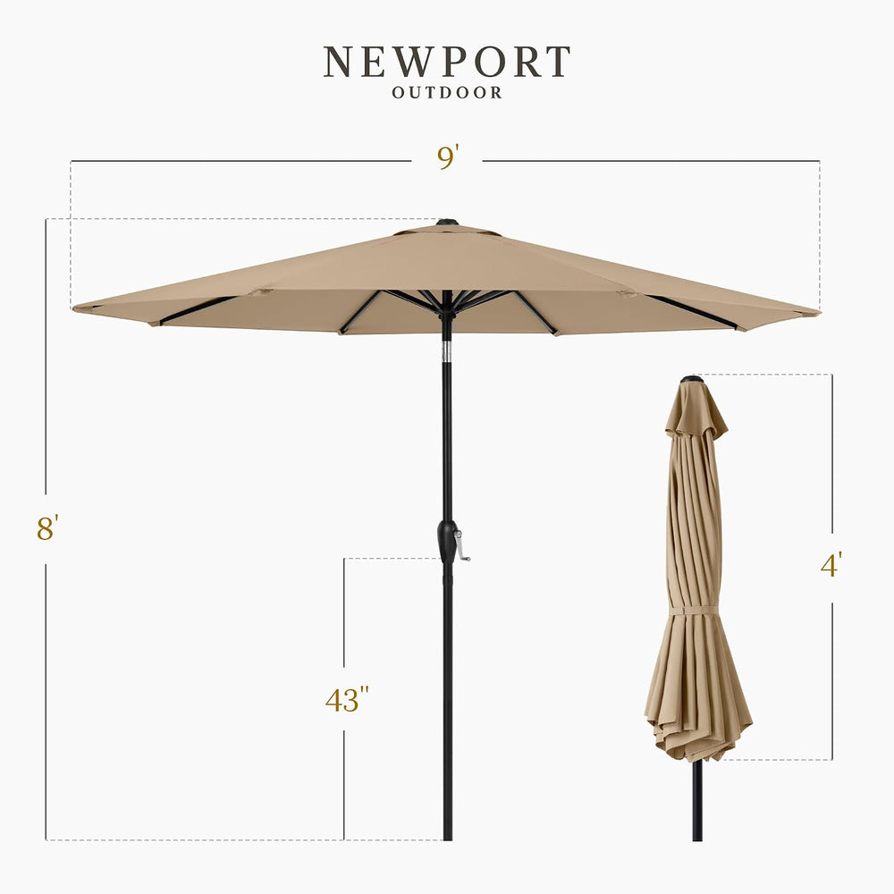 9ft Commercial Grade Patio Umbrella, 5-Year Fade Resistant 260 GSM Polyester ...