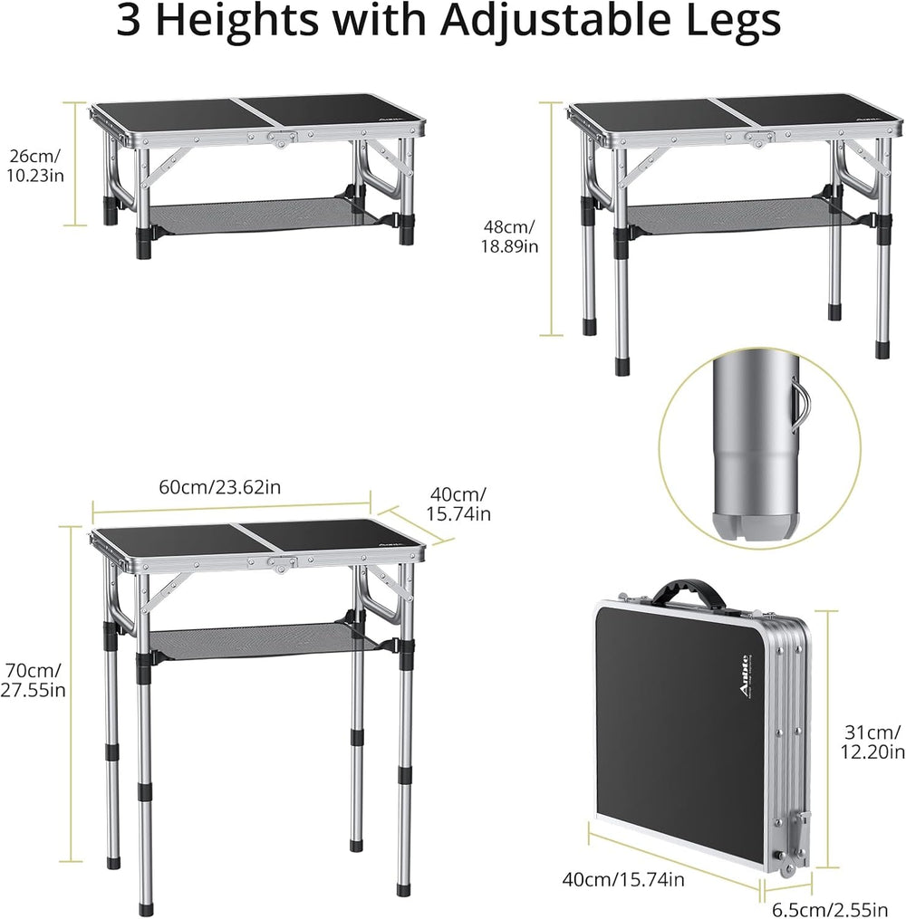 Anbte Folding Camping Table, 24"X 16" Adjustable Height Small Foldi...