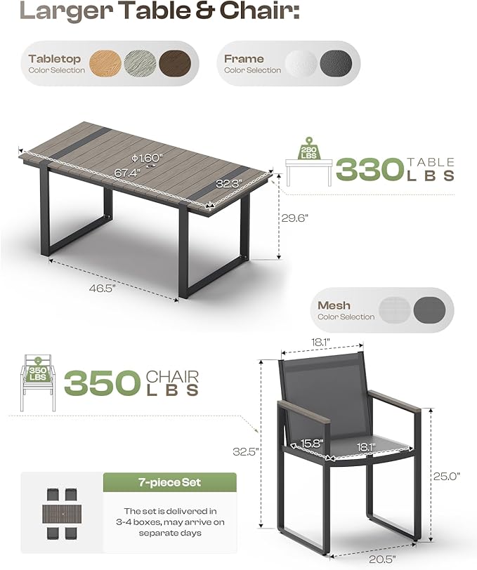 Outdoor Table and Chairs of 4, Patio Dining Sets, HDPS + Aluminum Outdoor Fur...