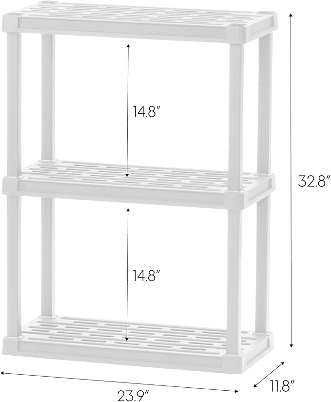 IRIS USA 3-Shelf Light Duty Plastic Storage Shelves, 150lb Capacity, 33"...
