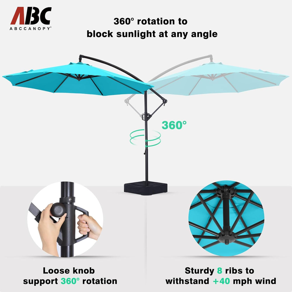 ABCCANOPY 10FT Cantilever Umbrella with Base and Weights Bag, Turquoise