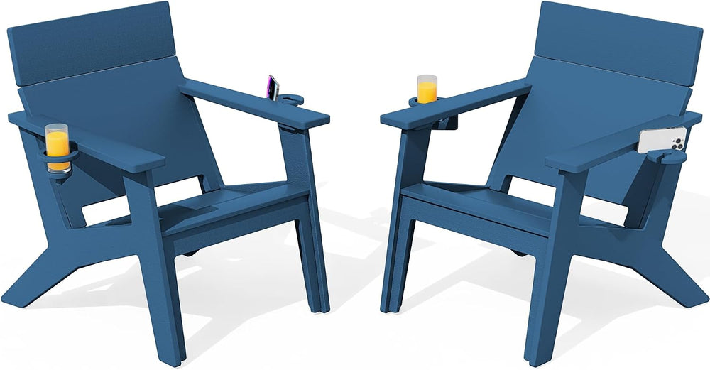 SERWALL Modern Adirondack Chairs Tall Lounge Chair Set of 2,Blue