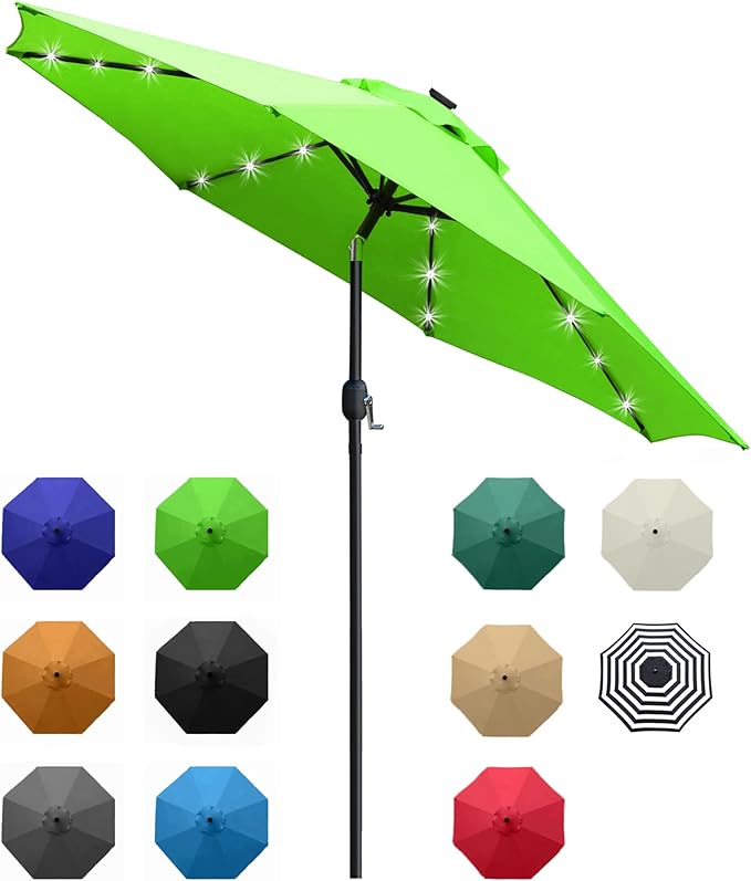 Sunnyglade 9' Solar LED Lighted Patio Umbrella with 8 Ribs/Tilt Adjustmen...