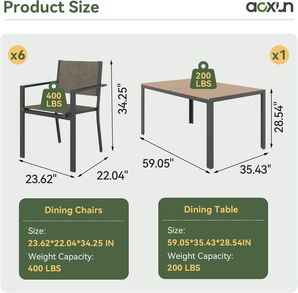 7-Piece Patio Table and Chairs Set for 6, All Weather Patio Dining Sets
