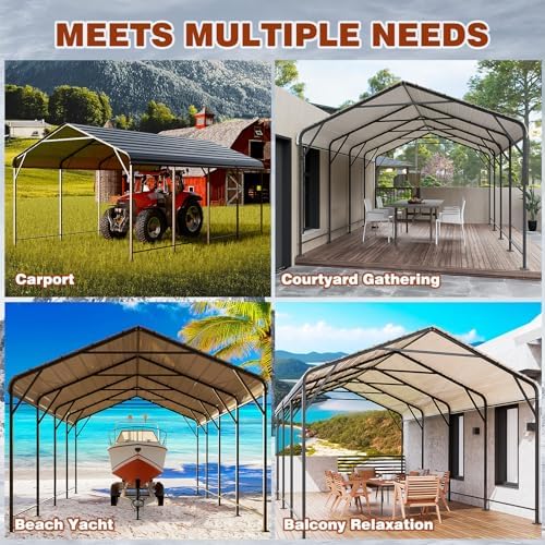 LEVELEVE 12x20 FT Heavy-Duty Metal Carport, Galvanized Steel Car Canopy with ...