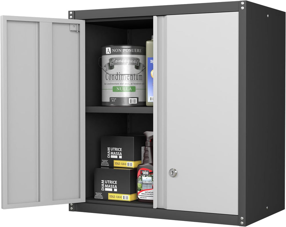 Metal Garage Storage Cabinet, Metal Wall Cabinets with Doors and Shelves, Ste...