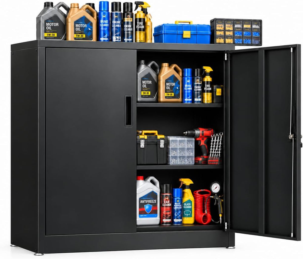 Metal Garage Storage Cabinet, 31"H Locking Cabinet with Adjustable Feet