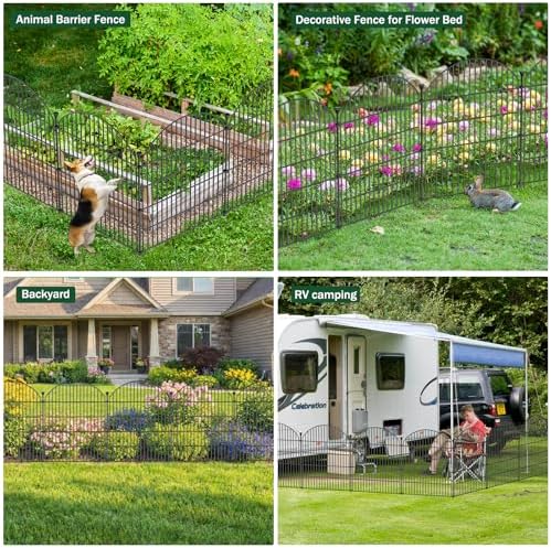 No Dig Garden Fence Panels, Dog Fence Outdoor for Yard, 12 Pack with Gate