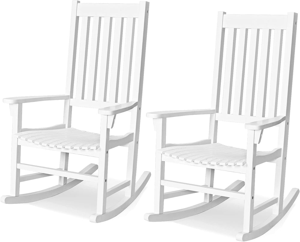 Tangkula Patio Rocking Chair, Solid Acacia Wood, White, 2 Pack