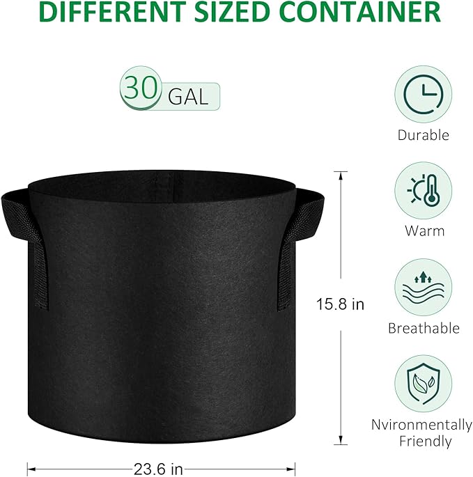 12-Pack 30 Gallon Thickened Non-Woven Grow Bags, Aeration Fabric Pots with Ha...