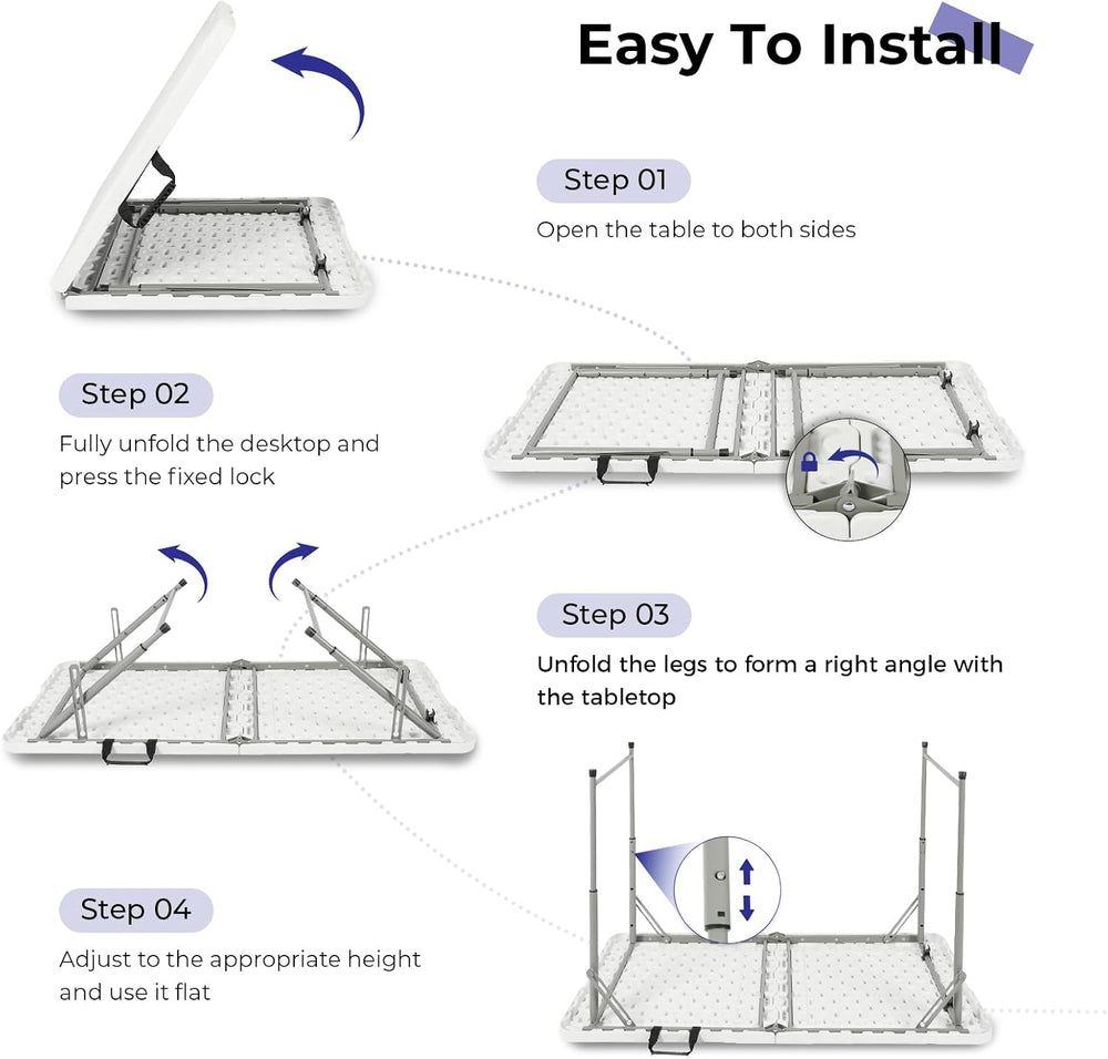 Folding Table 4 Foot,Portable Heavy Duty Plastic Utility Table,White
