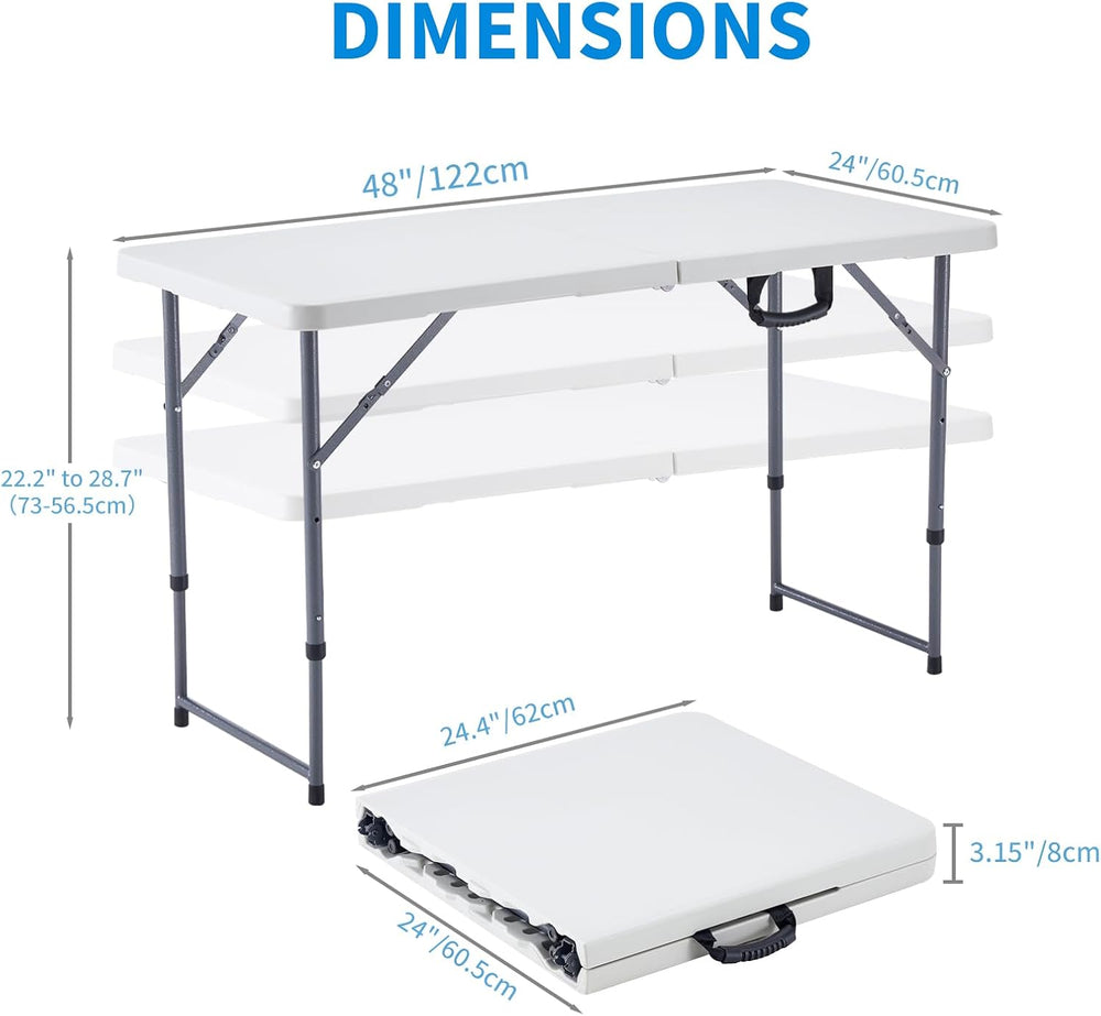 KAIHAOWIN Plastic Folding Table-4ft Portable Table Foldable Legs and Adjustab...