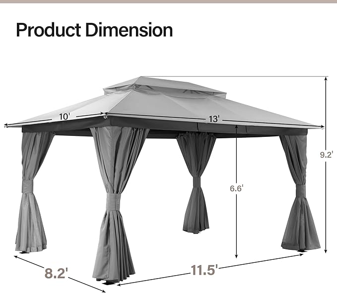 LAUSAINT HOME Semi-Permanent Outdoor Patio Gazebo 10'x13', Heavy Duty...