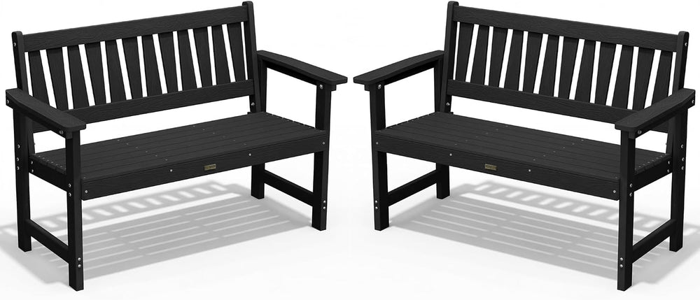 YEFU Outdoor Bench, 2-Person, Garden Bench, All-Weather, Set of 2, Black