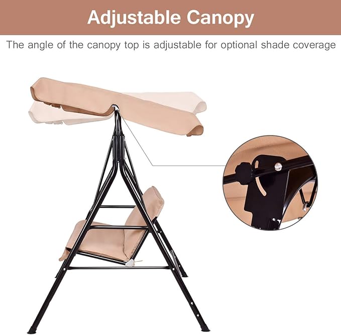 Tangkula 2 Person Porch Swing, Outdoor Swing with Removable Cushions, Solid S...