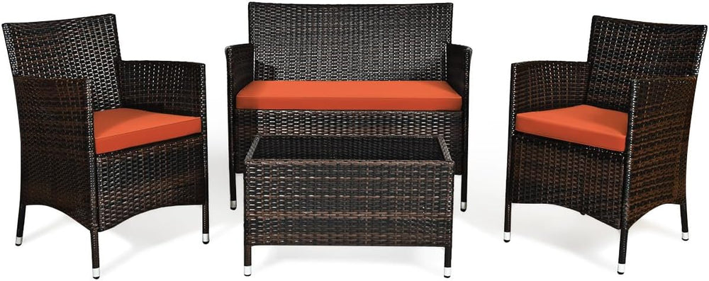 Goplus 4-Piece Rattan Patio Set, Outdoor/Indoor Wicker Conversation Set for P...