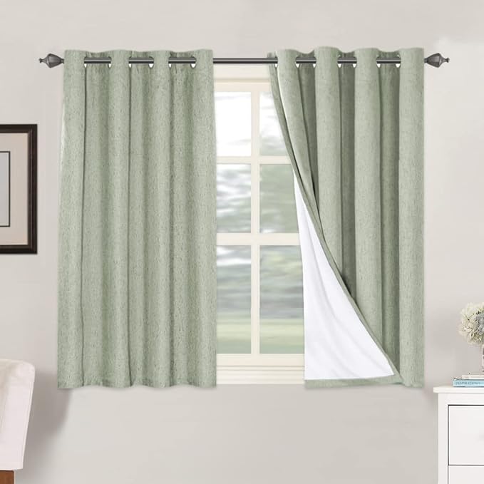 H.VERSAILTEX Linen Blackout Curtains 45 Inches Long 100% Absolutely Blackout ...