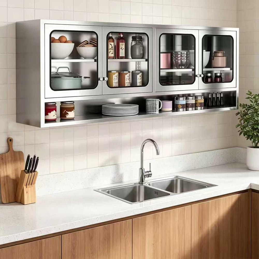 ZZV 70.87“ Kitchen Wall Cabinet, Stainless Steel Wall Mounted Cabinet with Ad...
