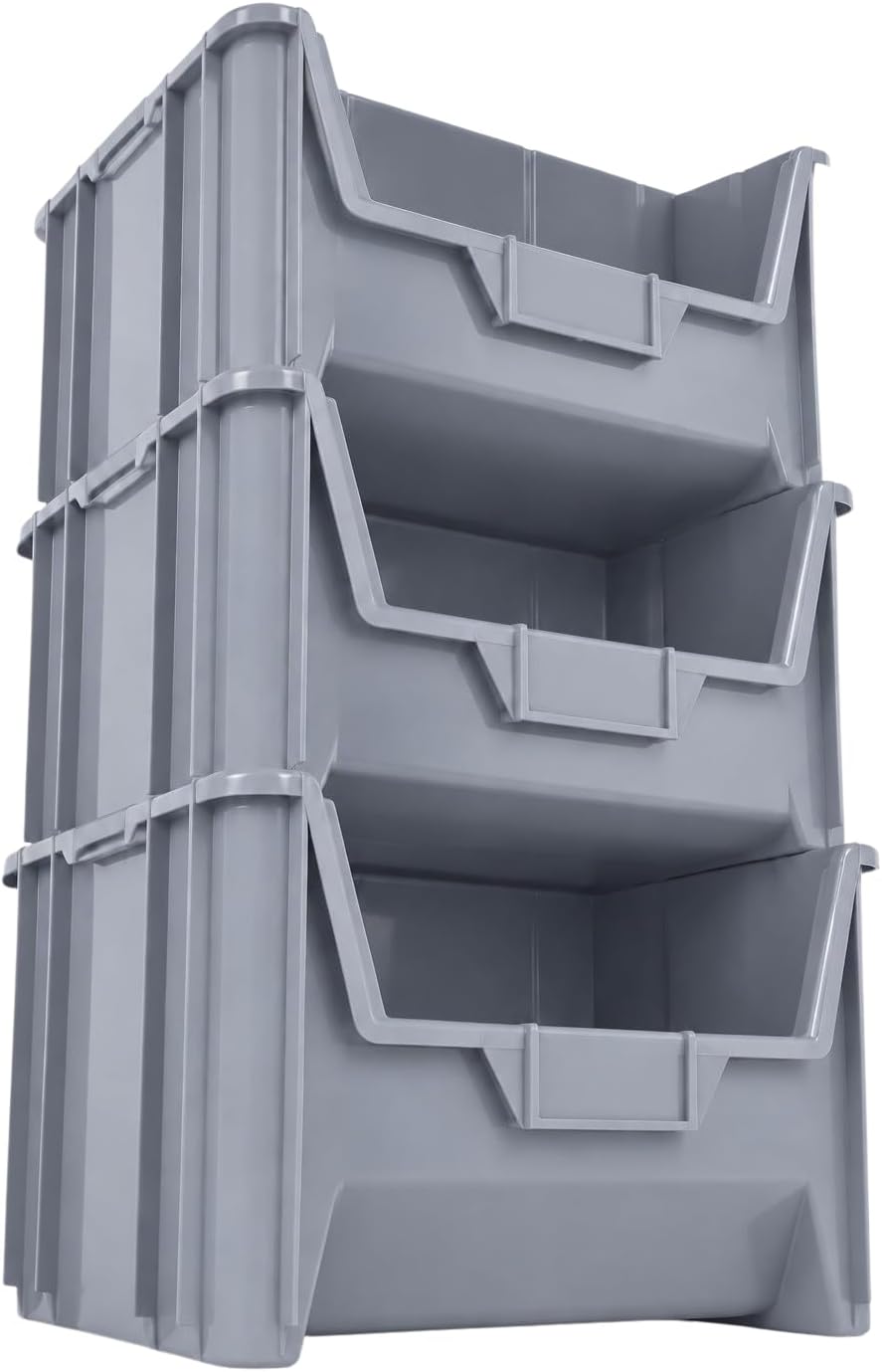 20" x 15" x 12.5" (3 Pack) Plastic Giant Stackable Hopper Bin,...