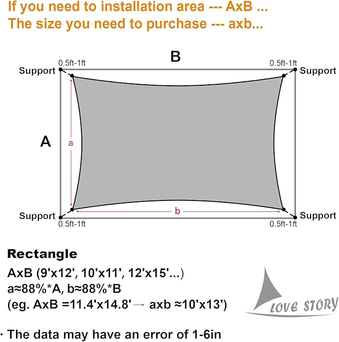 LOVE STORY Custom Size 5'x8' Terra Red Sun Shade Sail Rectangle UV Bl...