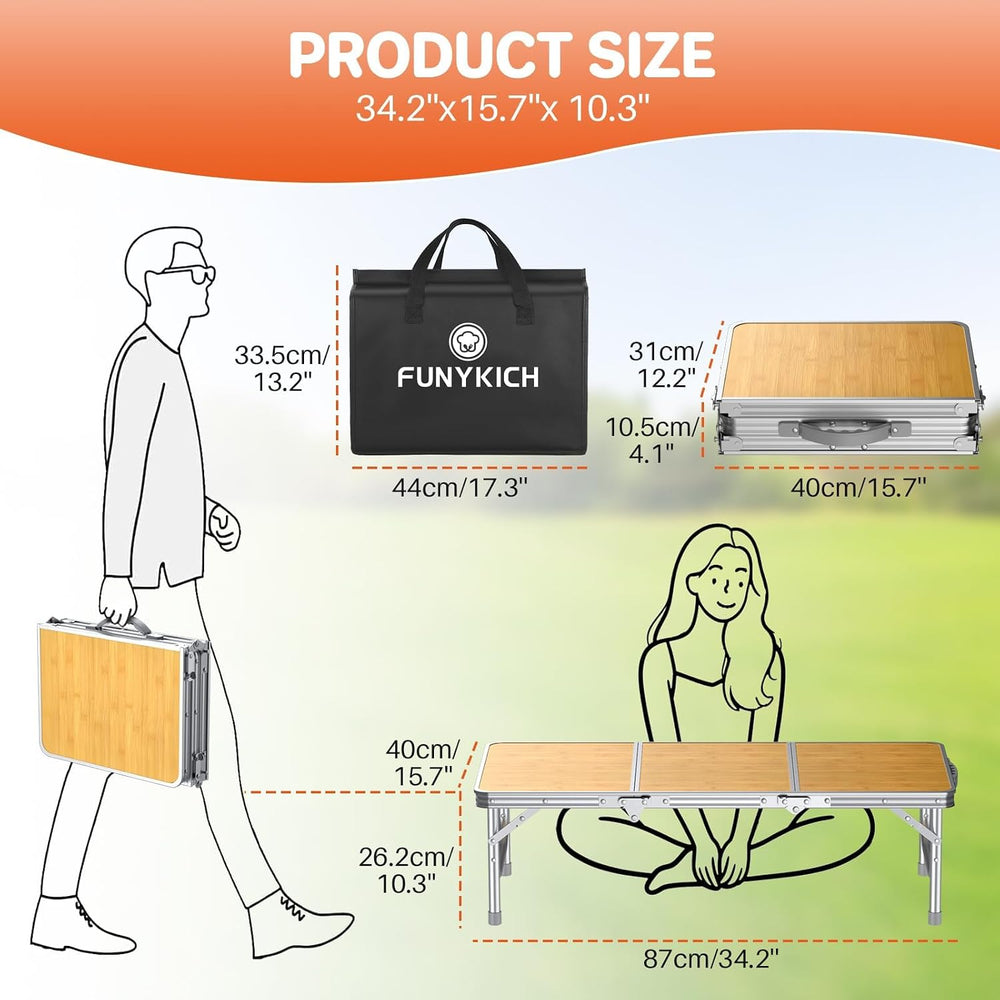 FUNYKICH 3ft Low Folding Camping Table with Carry Bag, 34.2'' Lx15.7&...