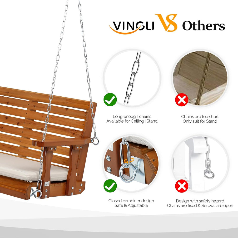 VINGLI 5 FT Outdoor Porch Swing with Frame, Patio Hanging Swing & Stand w...