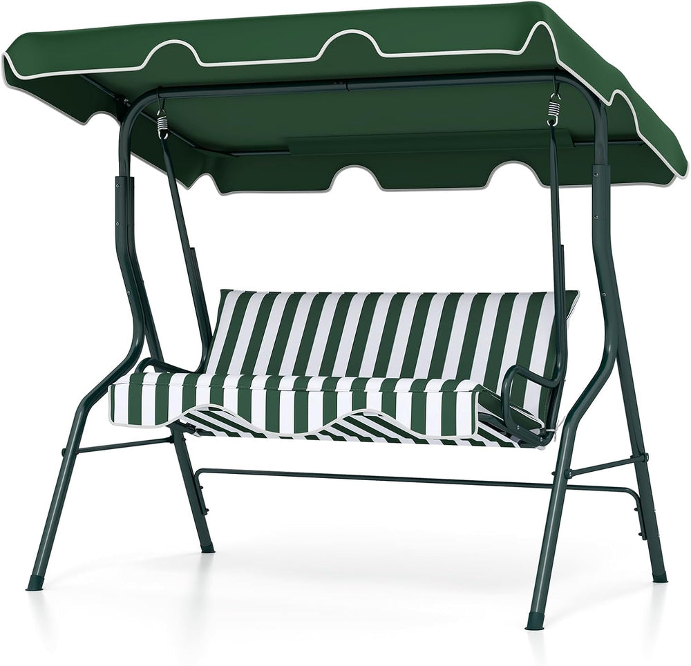 Tangkula 3 Person Porch Swing with Cushions & Canopy, Green