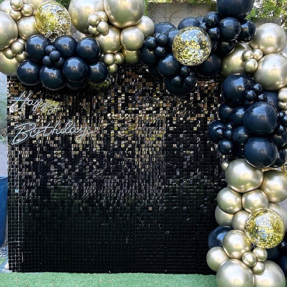 Black Shimmer Wall Panels Backdrop Decoration, 12 * 12 inch Sequin Square Shi...