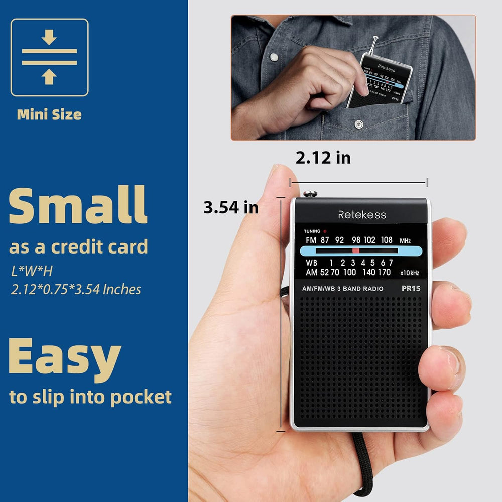 Retekess PR15 Pocket NOAA Weather Radio, AM FM Emergency Radio