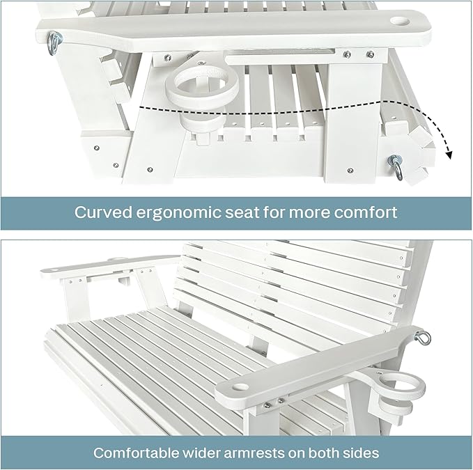HDPE Porch Swing with 18/8 Stainless Steel Bolts, Ergonomic Design, Ultra Wea...