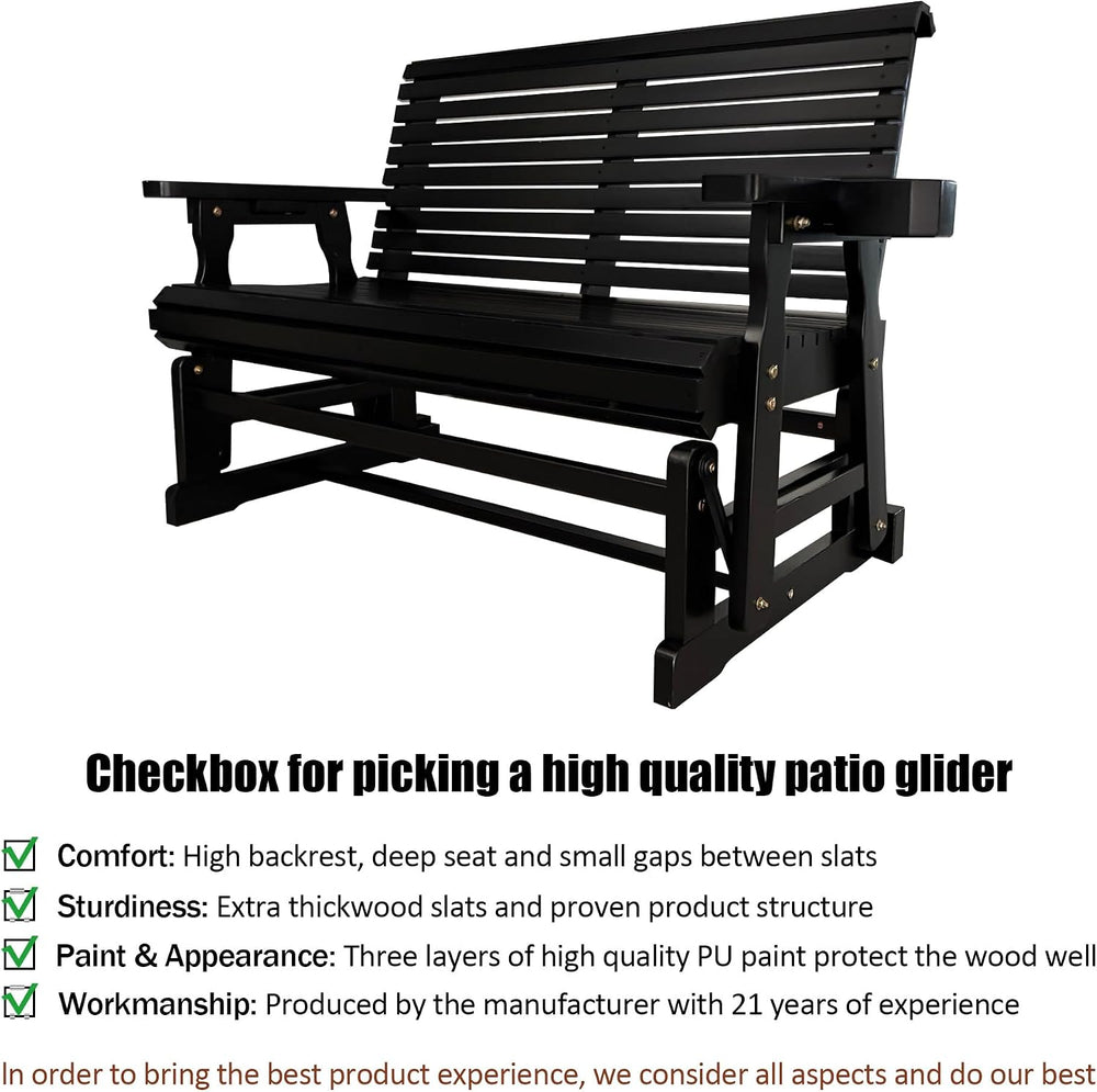 Fortune Candy Patio Glider with Cup Holders, Matte Black, 2-Seater