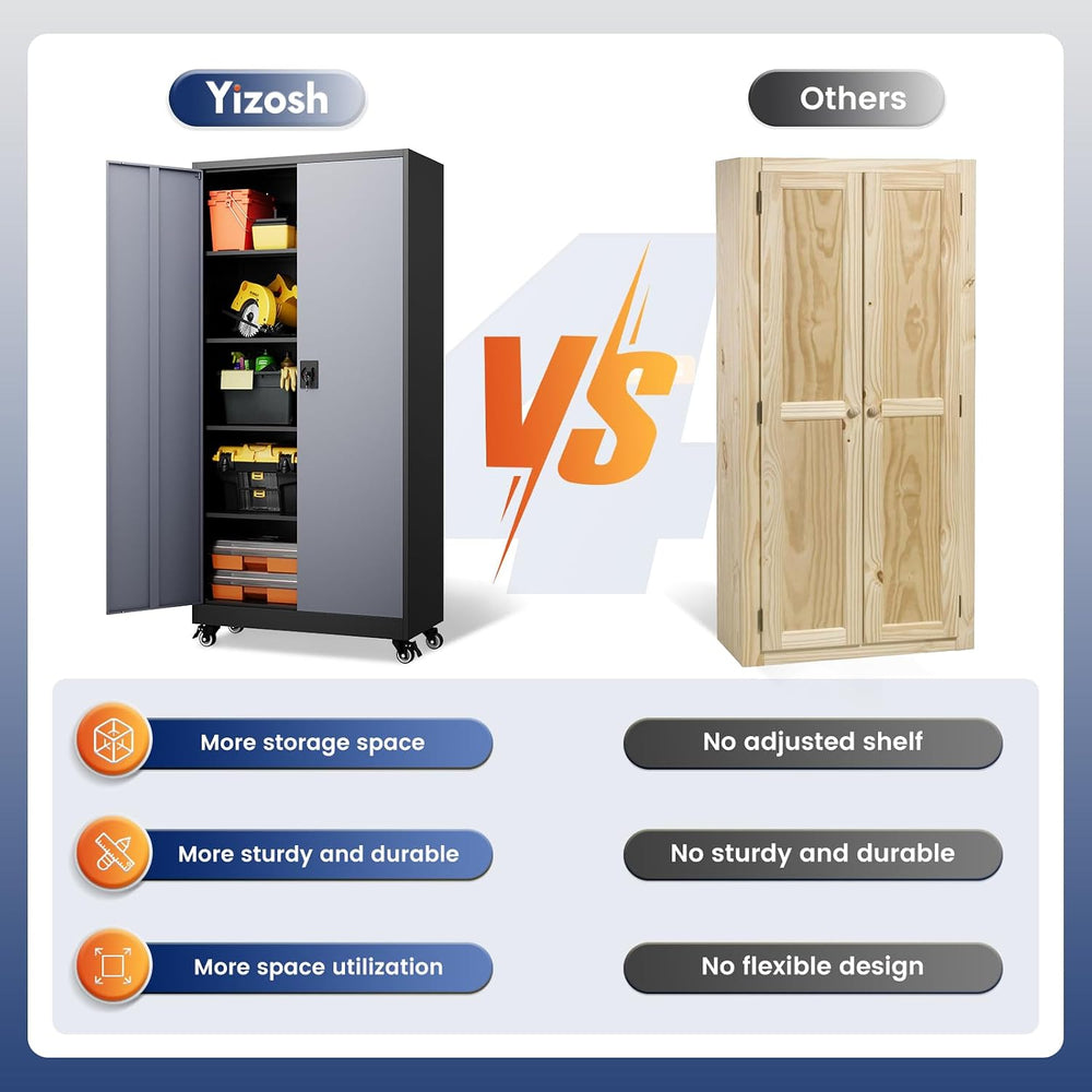 Yizosh Metal Garage Storage Cabinet with Locking Doors and Adjustable Shelves...