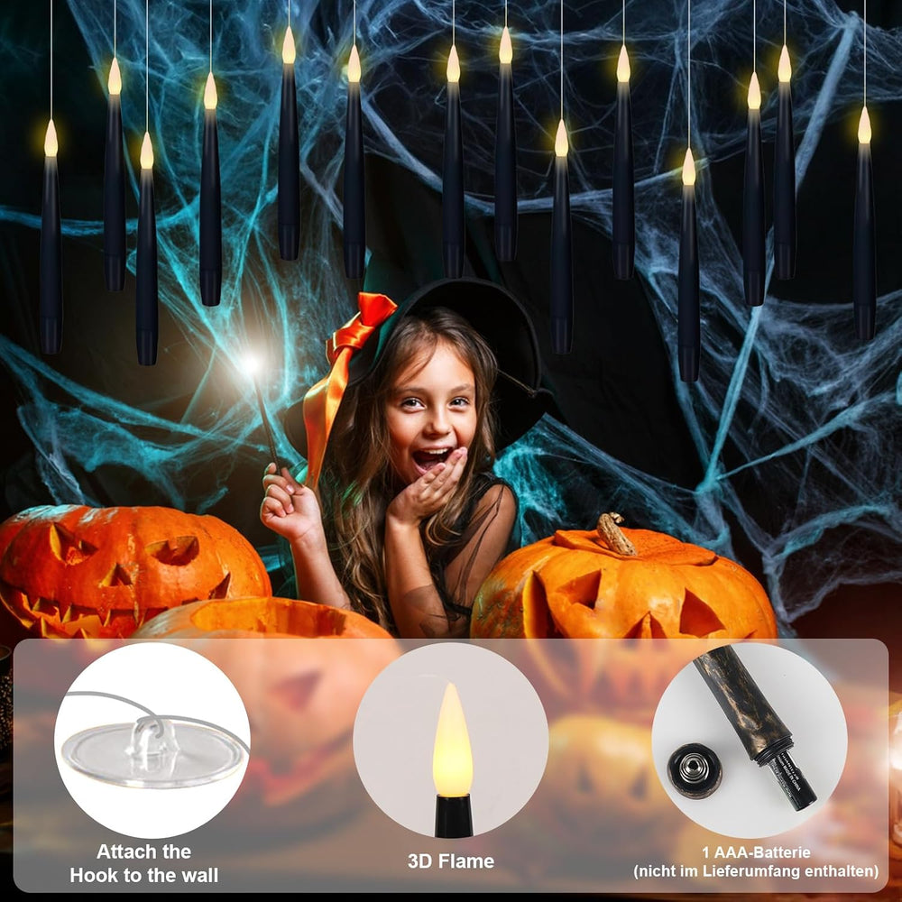 GenSwin Flameless Floating Candles Wand Halloween Decorations Black 22pcs
