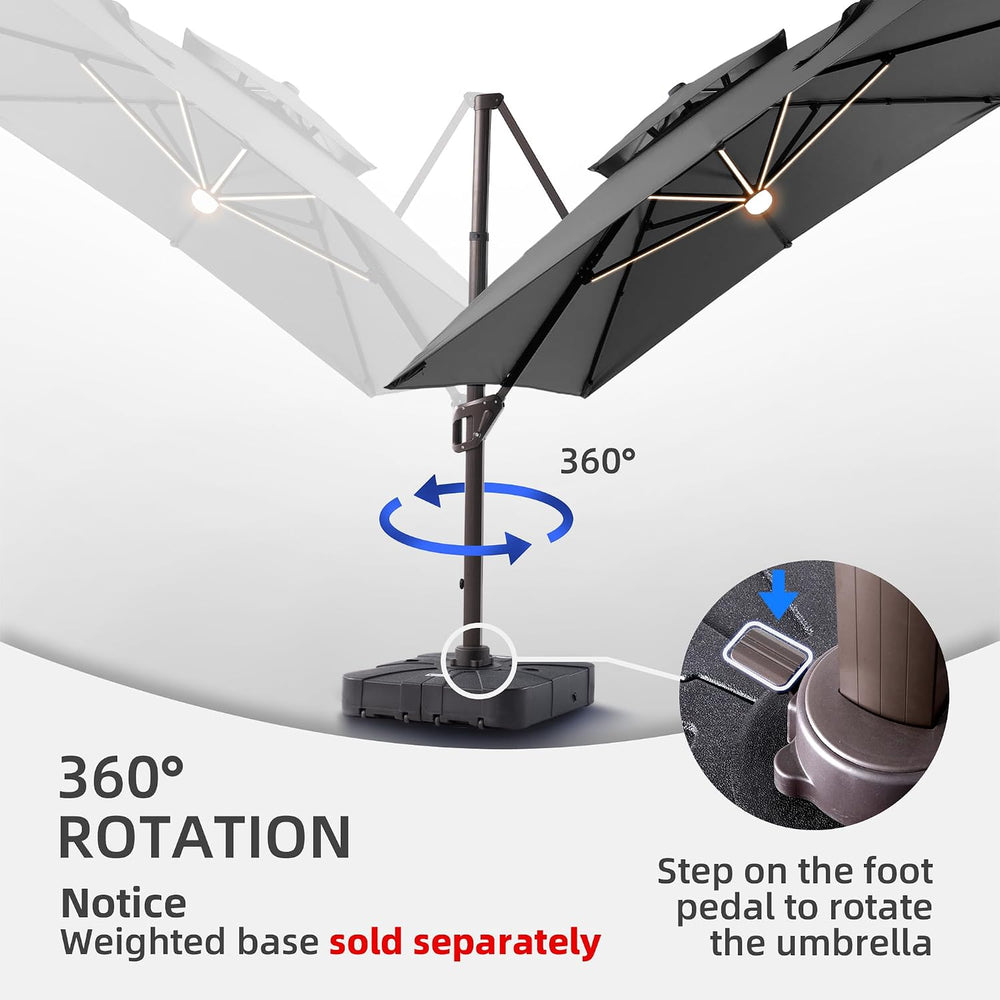 9 X 12 FT Cantilever Patio Umbrella with Led Lights