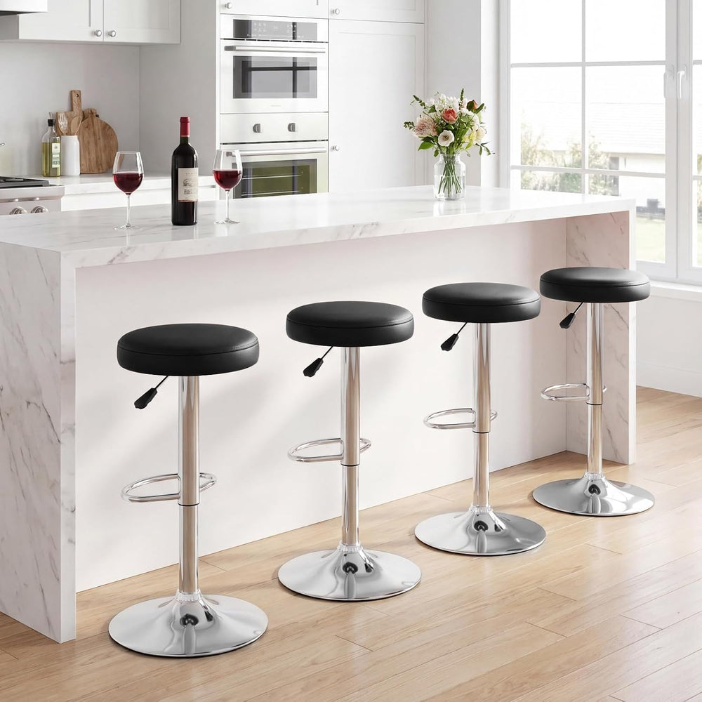 COSTWAY Height Adjustable Swivel Backless Round Bar Stools Set of 4, Black