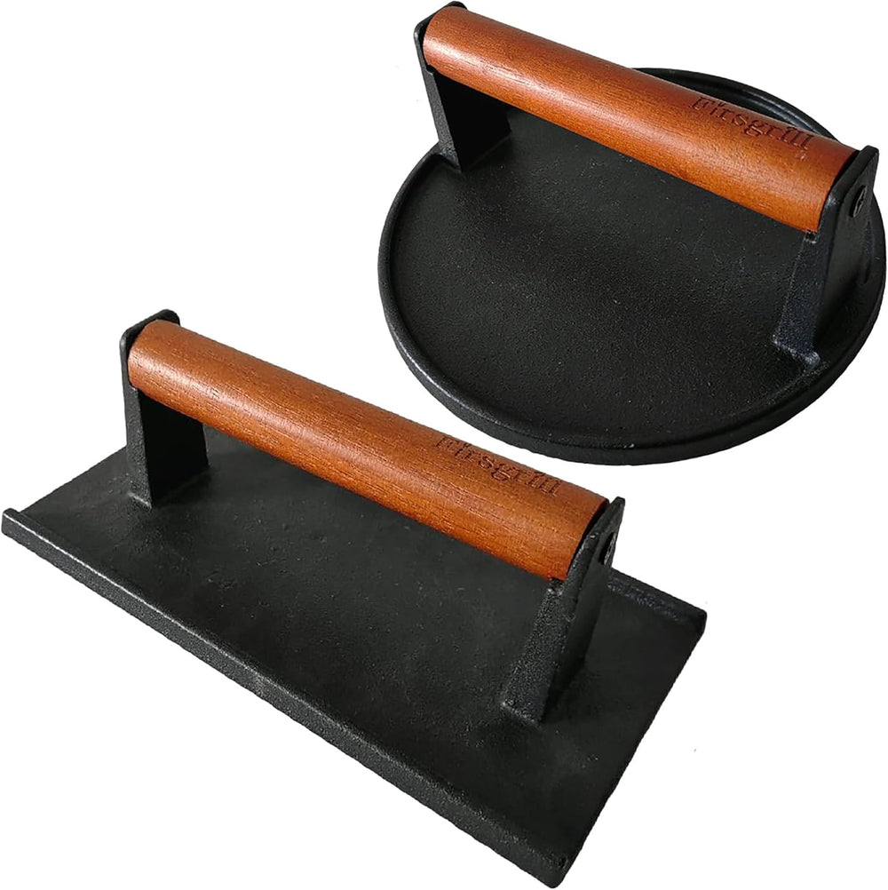 Burger Press 7.08" Round & 8.3”X4.3”Rectangle Heavy-Duty Cast Iron S...
