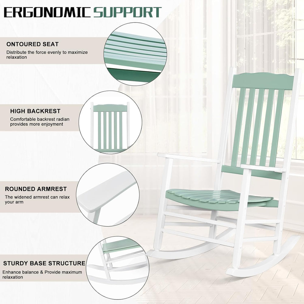 Outdoor Rocking Chair, Solid Wood Wave Shape Rocker, White & Green