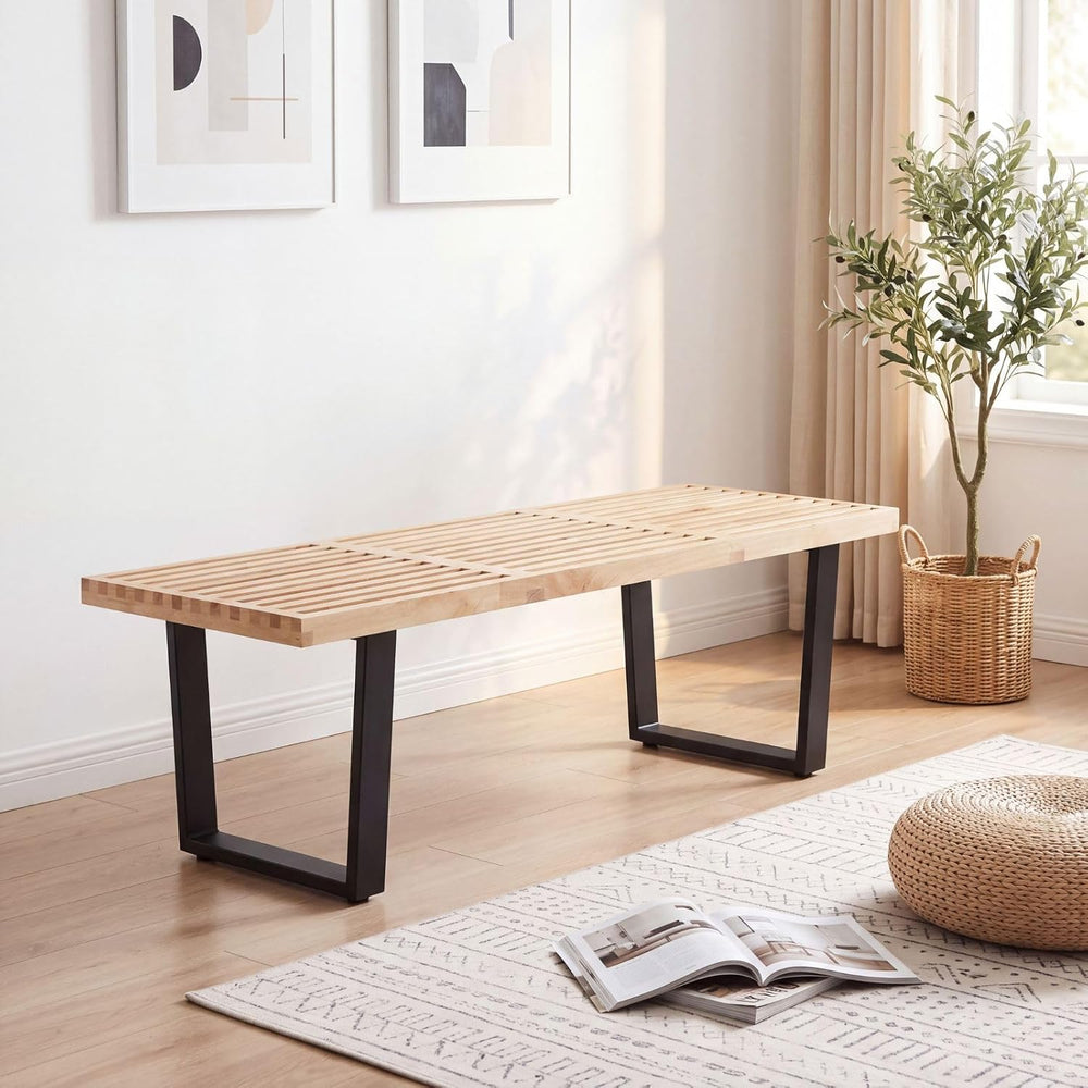 Wooden Dining Bench 55”Industrial Table Benches, Modern Entryway Bench Bedroo...