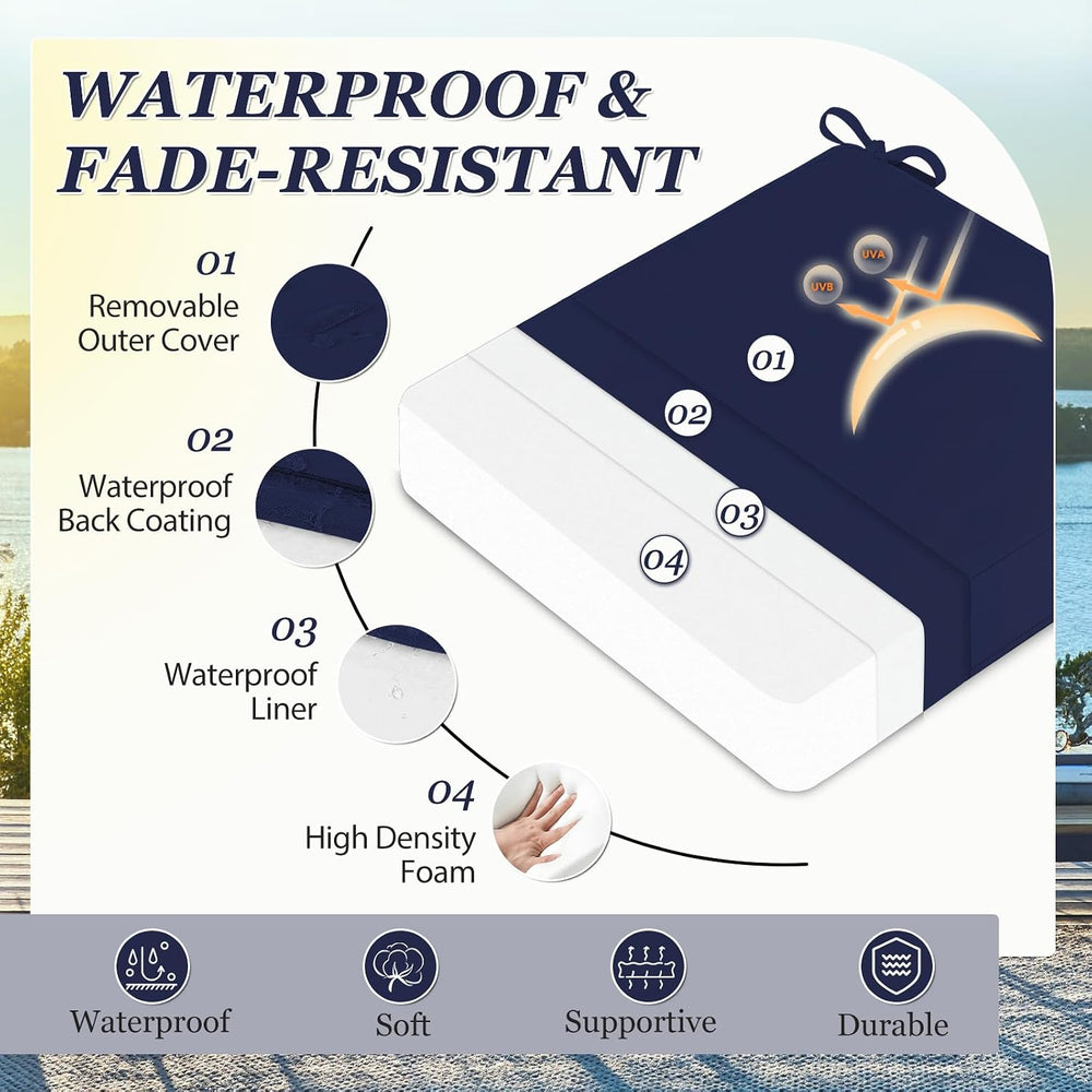 Outdoor Chair Cushions, Removable Covers, Navy, 24 x 24
