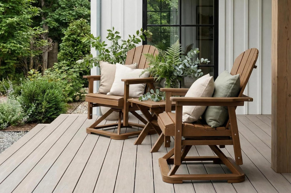 Set of 2 Adirondack Swivel Glider Chairs, All-Weather HDPE Patio Glider Set f...