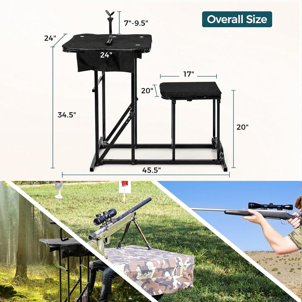 GYMAX Foldable Shooting Table Seat Set, Height Adjustable Hunting Gun Rest Ta...