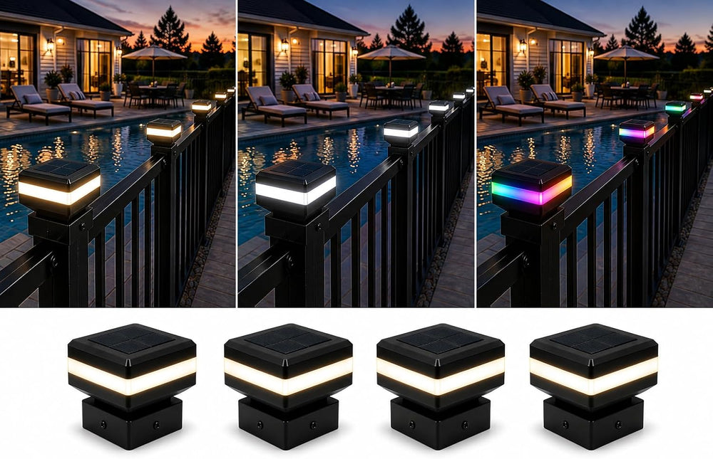 4 Pack Solar Post Cap Lights for 2x2 Inch Aluminum, Wrought Iron, and Garden/...