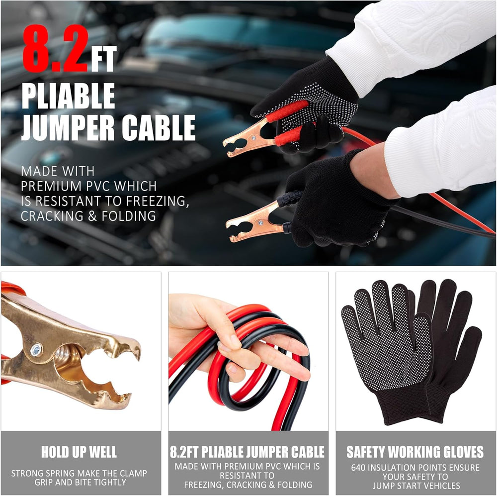 Car Emergency Roadside Assistance Kit with Jumper Cables Tire Inflator Automo...